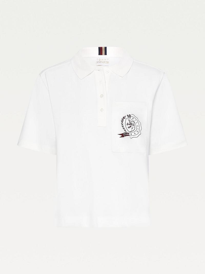 Női Tommy Hilfiger Icon Crest Pocket Polos Fehér | HU 268TCE